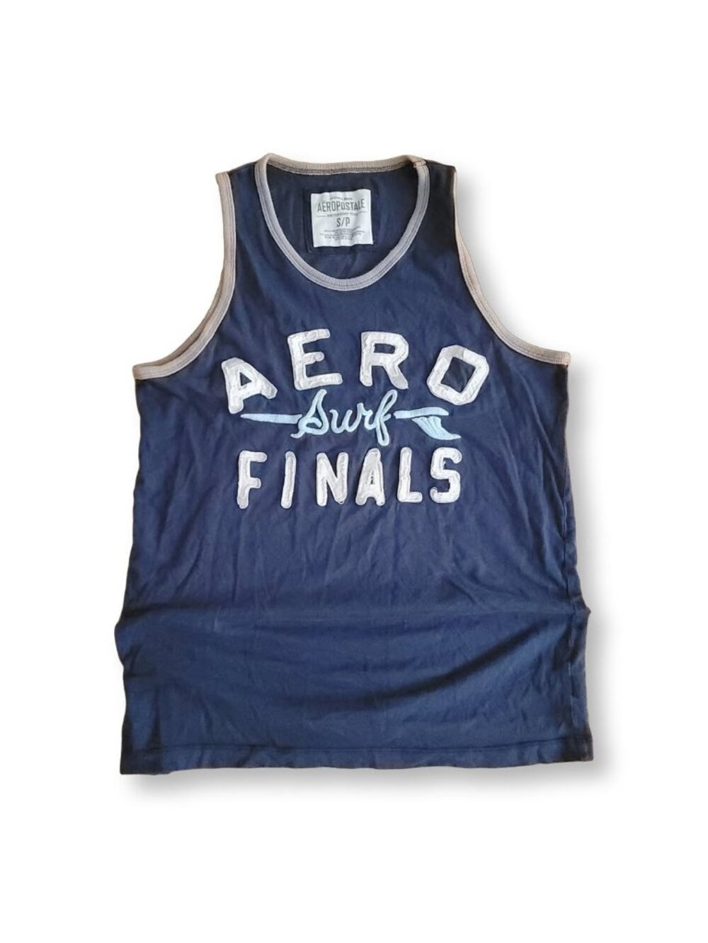 Aeropostale 90s Vintage Navy Oversized Embroidered Tank Top Cotton (S)
